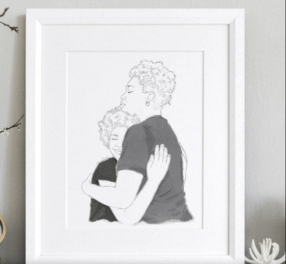 Mummy and Me Line Portrait - Custom Portrait Art