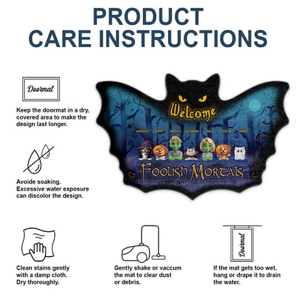 Spooky Wings Welcome Foolish Mortals - Personalized Custom Shaped Doormat