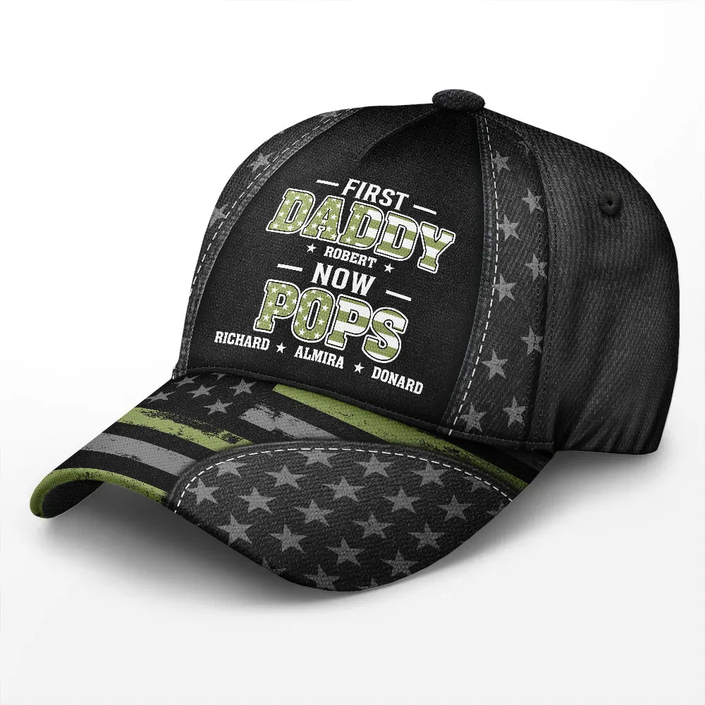 Star & Stripes First Dad Now Papa - Personalized Classic Cap