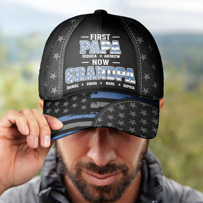Star & Stripes First Dad Now Papa - Personalized Classic Cap