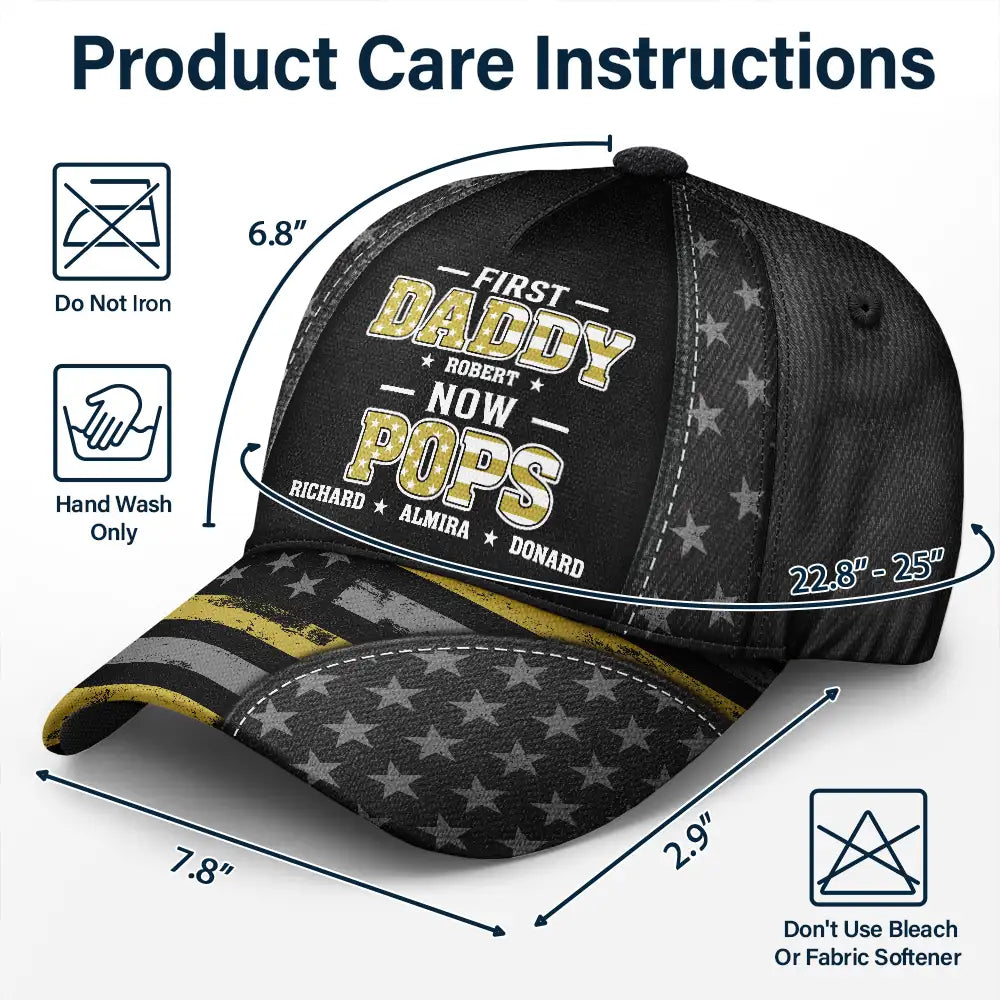 Star & Stripes First Dad Now Papa - Personalized Classic Cap