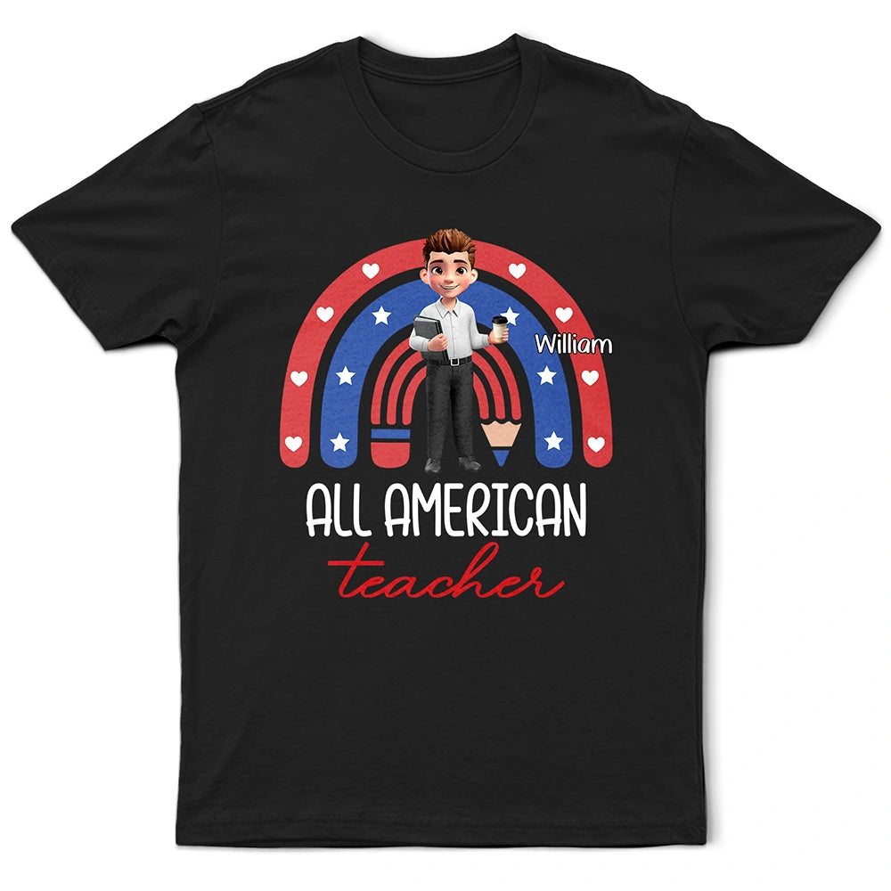 Stars And Stripes All American Teacher - Personalized T Shirt