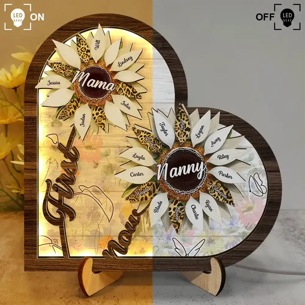 Sunflower First Mom Now Grandma - Personalized LED Light Wooden Plaque