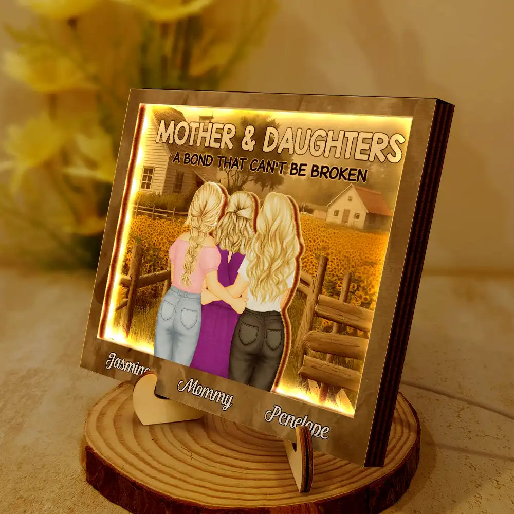 Sunflowers Mother Daughter A Bond That Can't Be Broken - Personalized LED Light Wooden Plaque