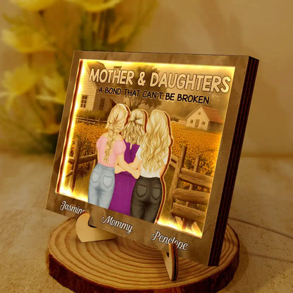 Sunflowers Mother Daughter A Bond That Can't Be Broken - Personalized LED Light Wooden Plaque
