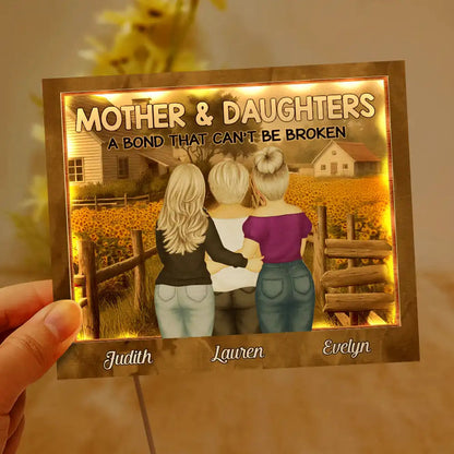 Sunflowers Mother Daughter A Bond That Can't Be Broken - Personalized LED Light Wooden Plaque