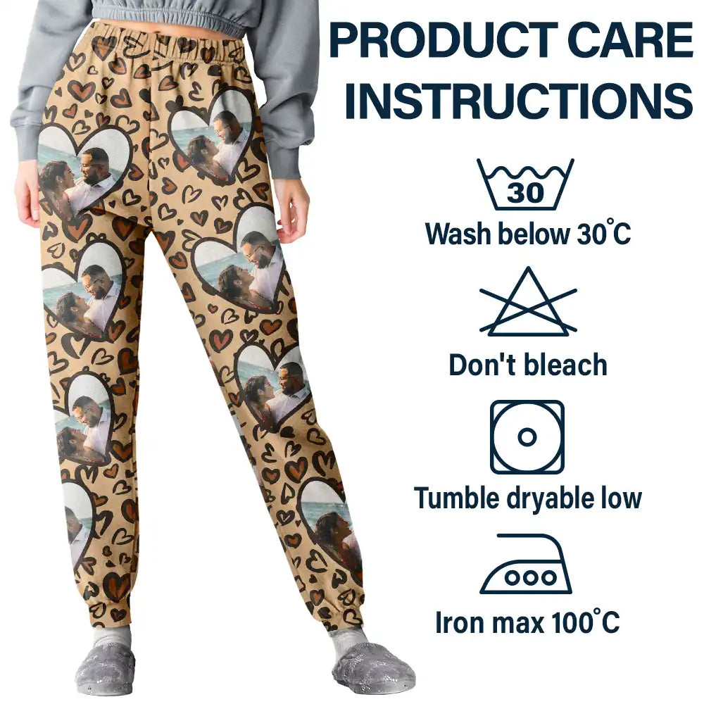 Custom Photo I Love My Wife Full Heart - Personalized Pajama Pants