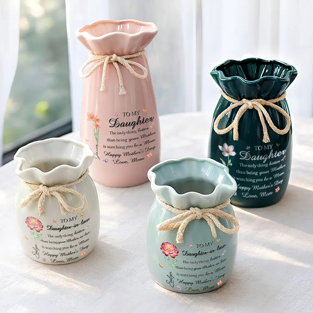 Flower Crystal Effect Watching You Be A Mom - Personalized Ribbon Tie Flower Vase
