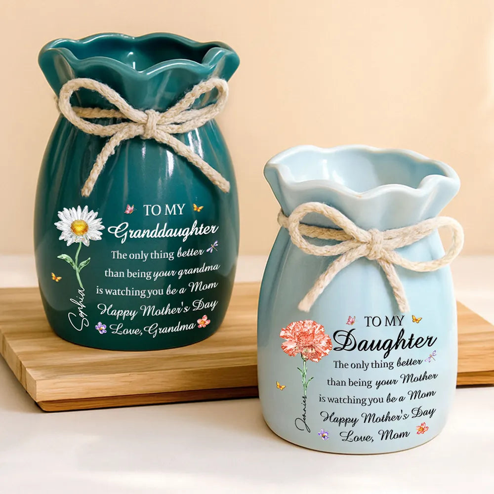 Flower Crystal Effect Watching You Be A Mom - Personalized Ribbon Tie Flower Vase
