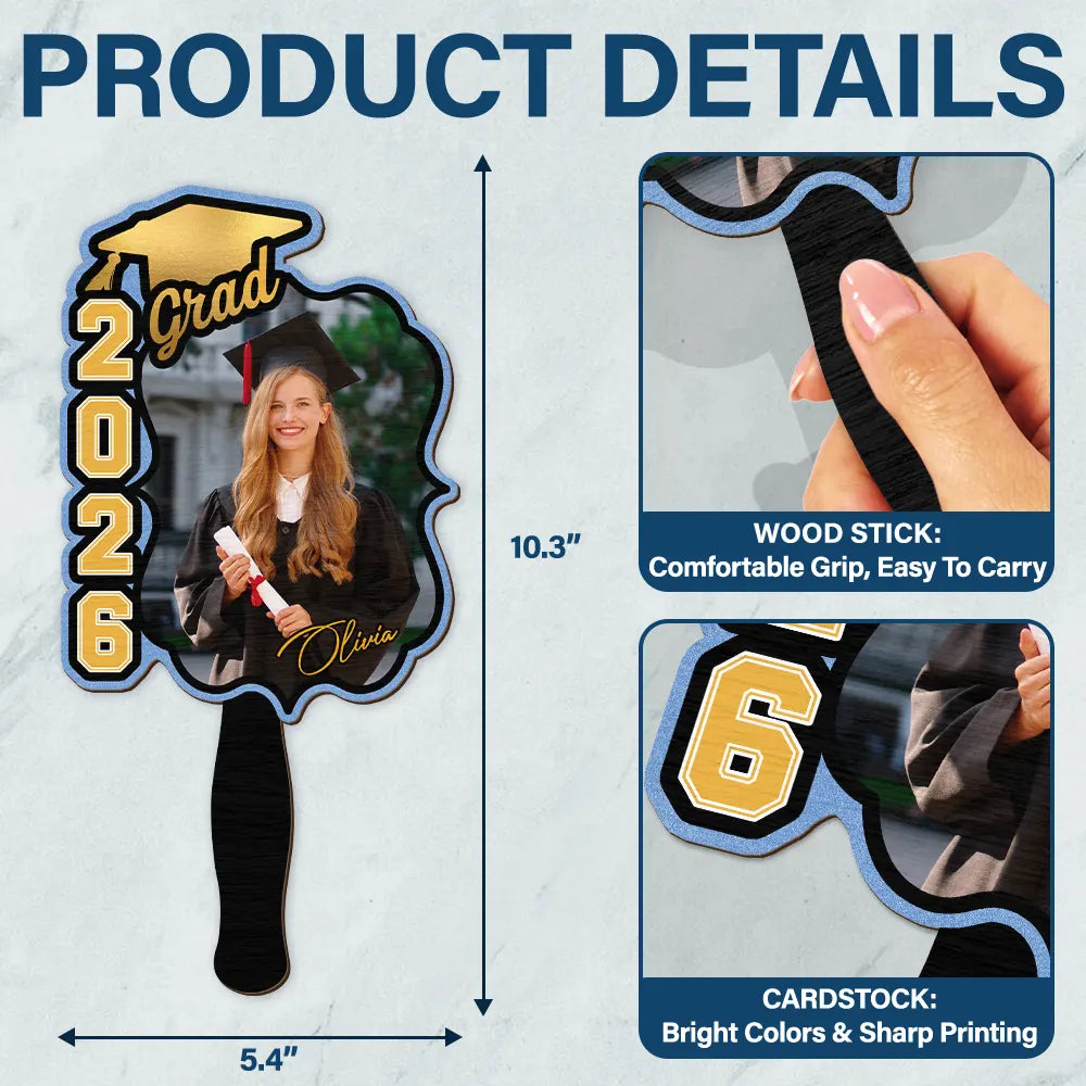 Custom Photo Congrats Graduation With Team School's Logo - Personalized Graduation Handheld Fan