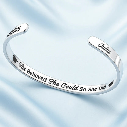 She Believed She Could So She Did Graduation - Personalized Bangle Bracelet Cuff