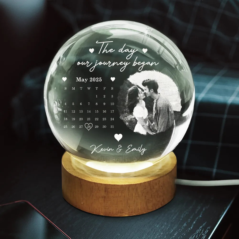 Custom Photo Calendar The Day Our Journey Began - Personalized Crystal Globe Lamp