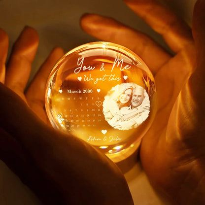 Custom Photo Calendar The Day Our Journey Began - Personalized Crystal Globe Lamp