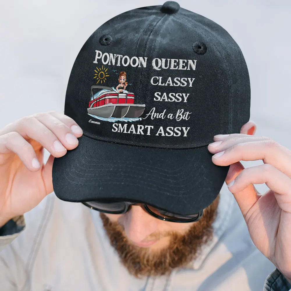 Pontoon Queen Classy Sassy - Personalized Vintage Washed Denim Cap