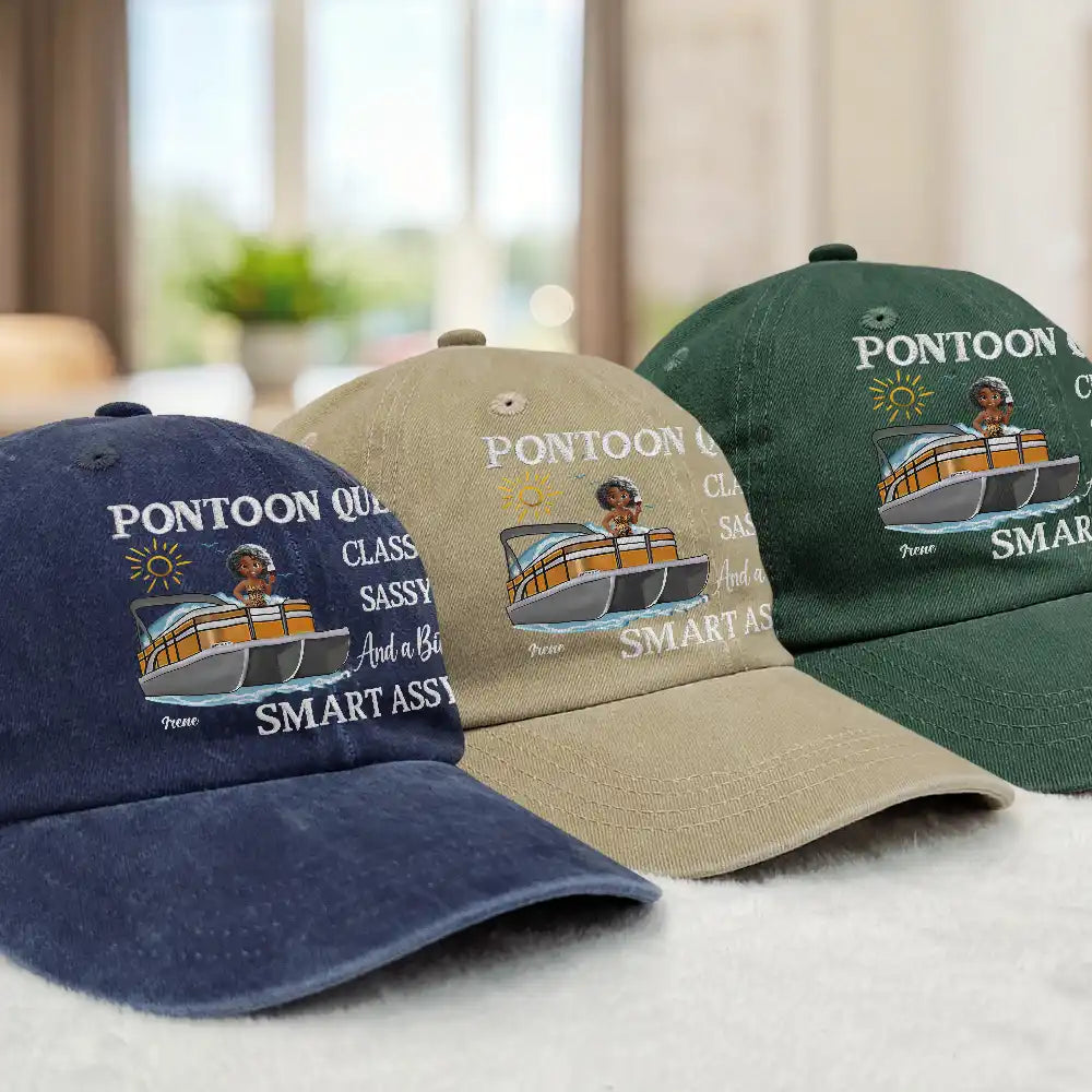 Pontoon Queen Classy Sassy - Personalized Vintage Washed Denim Cap