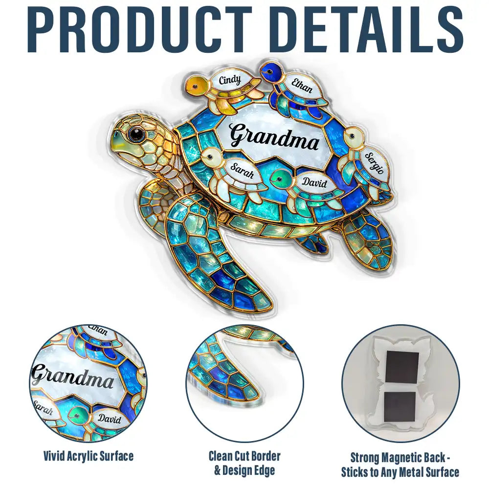 Turtle Stained Glass Mom Grandma - Personalized Acrylic Fridge Magnet