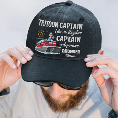 Pontoon Captain Pontoon Queen - Personalized Vintage Washed Denim Cap