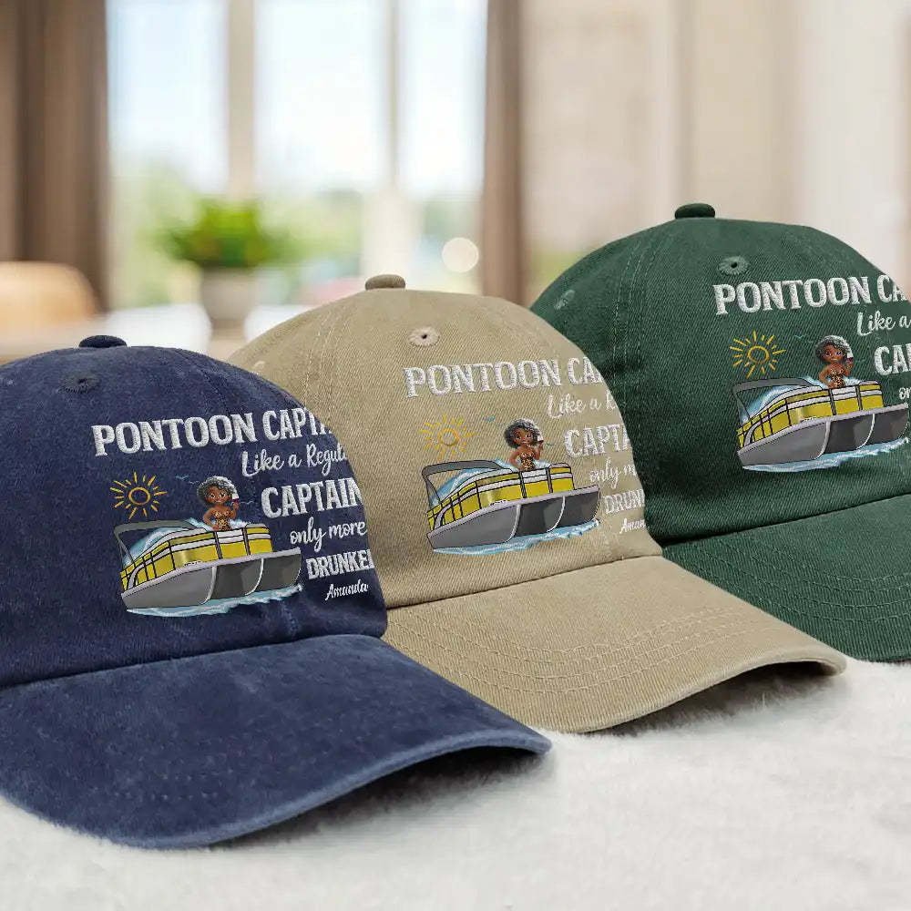 Pontoon Captain Pontoon Queen - Personalized Vintage Washed Denim Cap
