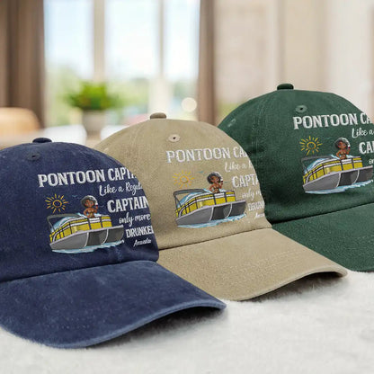 Pontoon Captain Pontoon Queen - Personalized Vintage Washed Denim Cap