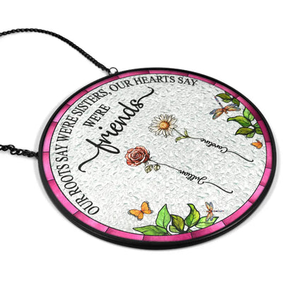 Birth Flower Sisters From The Same Garden - Personalized Stained Glass Window Hanging Suncatcher