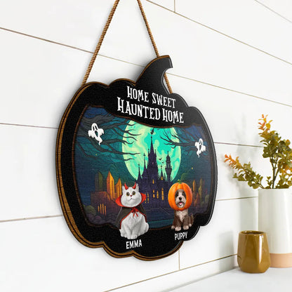 Halloween Home Sweet Haunted Home Pet Lovers - Personalized Custom Shaped Wood Sign