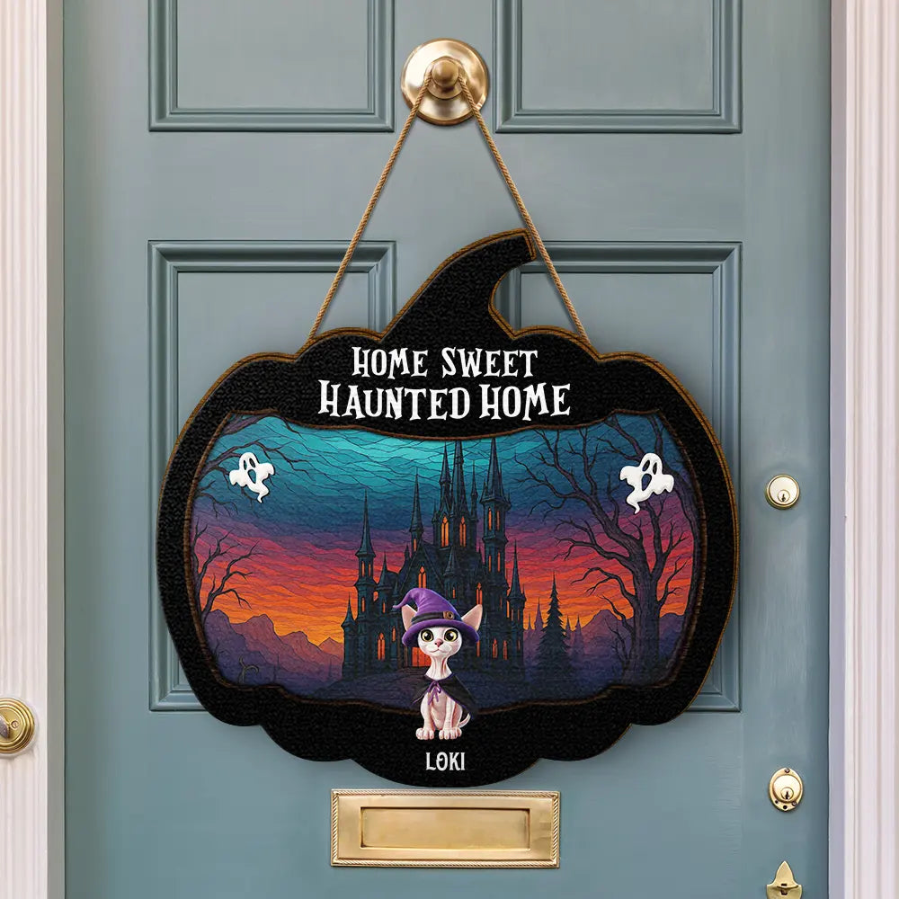 Halloween Home Sweet Haunted Home Pet Lovers - Personalized Custom Shaped Wood Sign