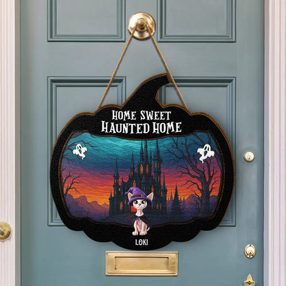 Halloween Home Sweet Haunted Home Pet Lovers - Personalized Custom Shaped Wood Sign