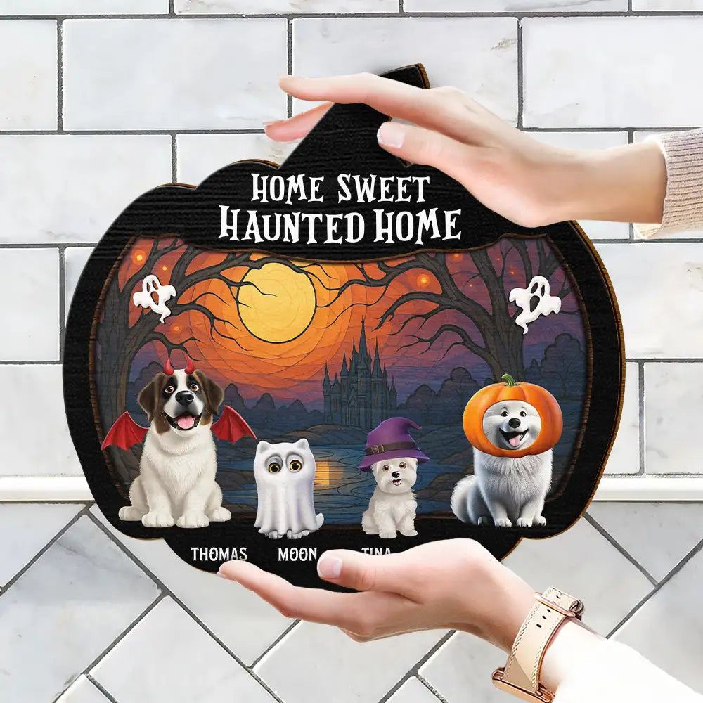 Halloween Home Sweet Haunted Home Pet Lovers - Personalized Custom Shaped Wood Sign