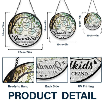 Grandkids Make Life Grand We Love Nana And Papa - Personalized Stained Glass Window Hanging Suncatcher