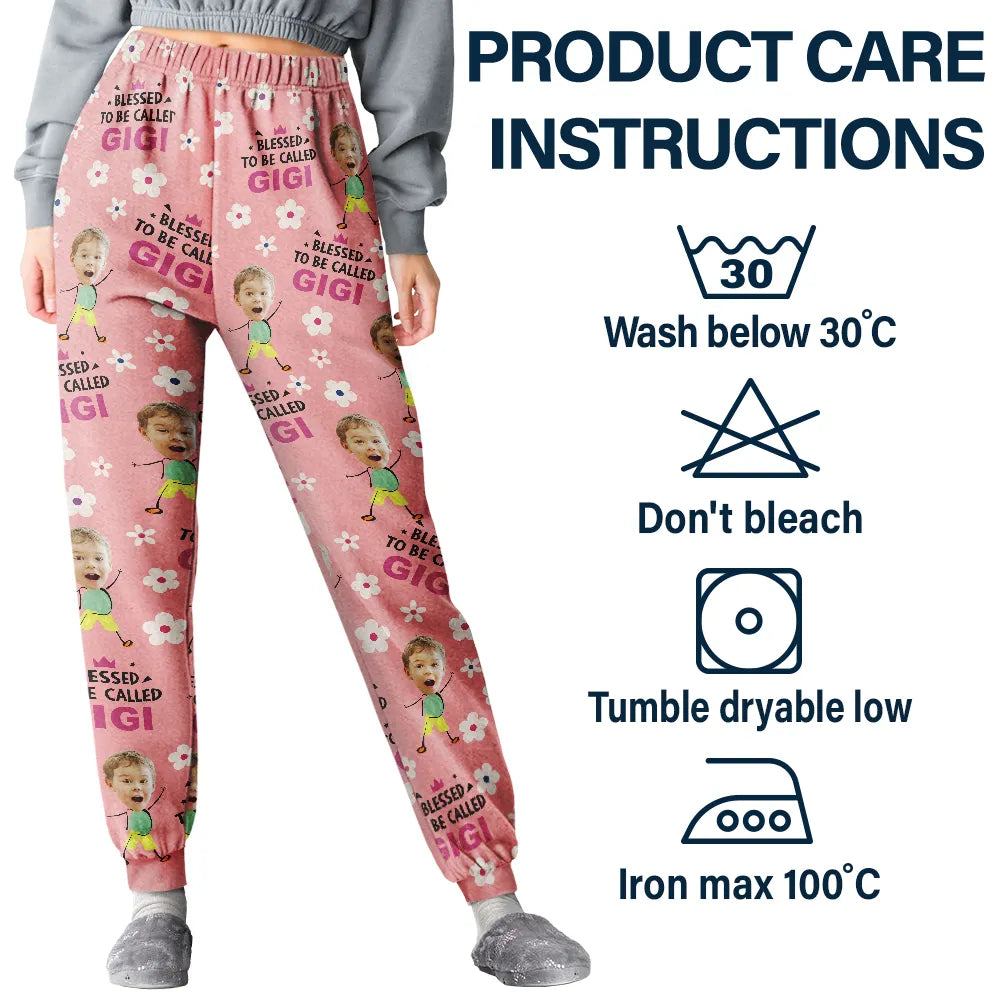 Custom Photo Bless To Be Called Grandma Nana Flower Pattern - Personalized Pajama Pants