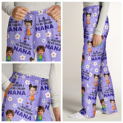 Custom Photo Bless To Be Called Grandma Nana Flower Pattern - Personalized Pajama Pants