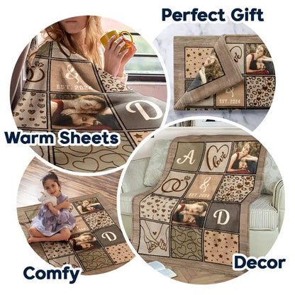 Custom Photo Couple Names Blanket - Personalized Fleece Blanket, Sherpa Blanket