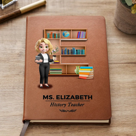 Teacher Alphabet Bookshelf Letter - Personalized Leather Journal