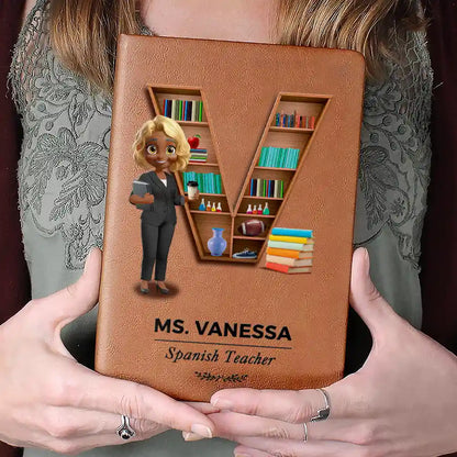 Teacher Alphabet Bookshelf Letter - Personalized Leather Journal
