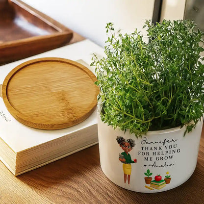 Teacher Thank You For Helping Me Grow - Personalized Ceramic Plant Pot