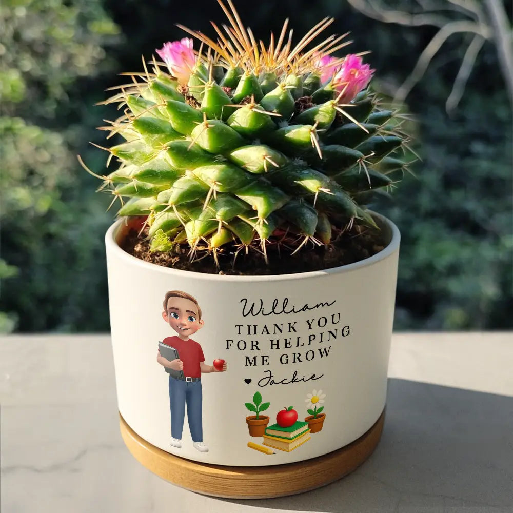 Teacher Thank You For Helping Me Grow - Personalized Ceramic Plant Pot