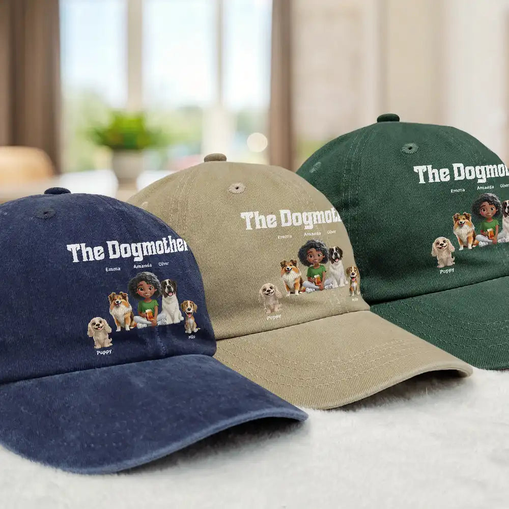 The Dogfather Dogmother - Personalized Vintage Washed Denim Cap