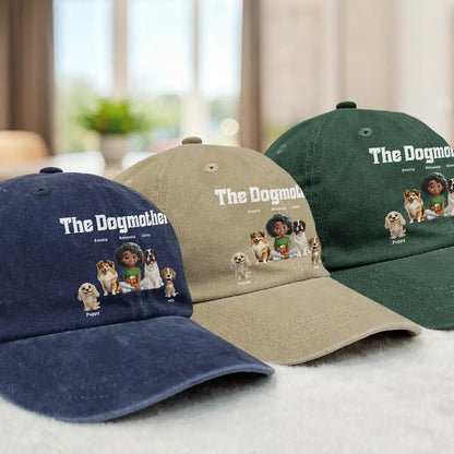 The Dogfather Dogmother - Personalized Vintage Washed Denim Cap