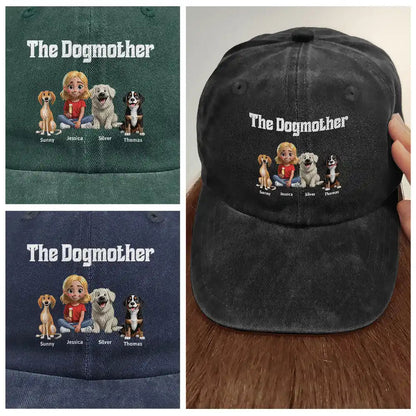 The Dogfather Dogmother - Personalized Vintage Washed Denim Cap
