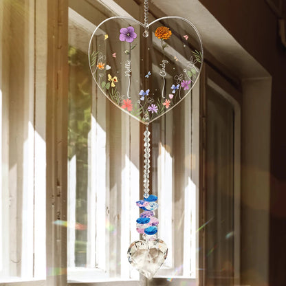 The Love Between A Mother And Her Children - Personalized Heart Crystal Suncatcher