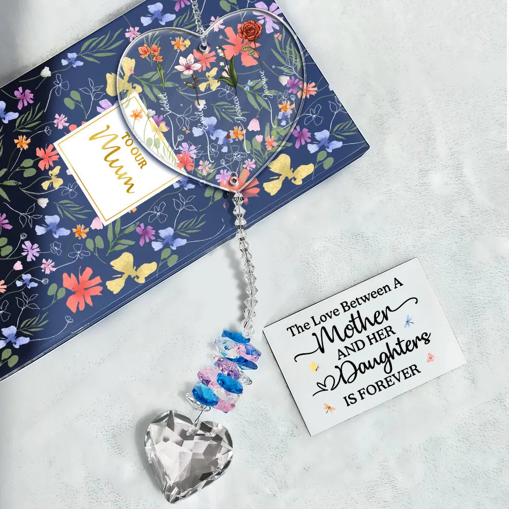 The Love Between A Mother And Her Children - Personalized Heart Crystal Suncatcher