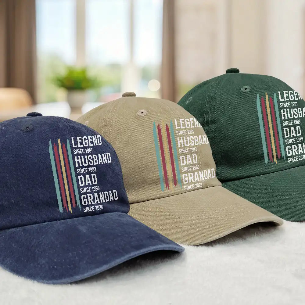 The Original Legend Legend Husband Daddy Grandpa - Personalized Vintage Washed Denim Cap