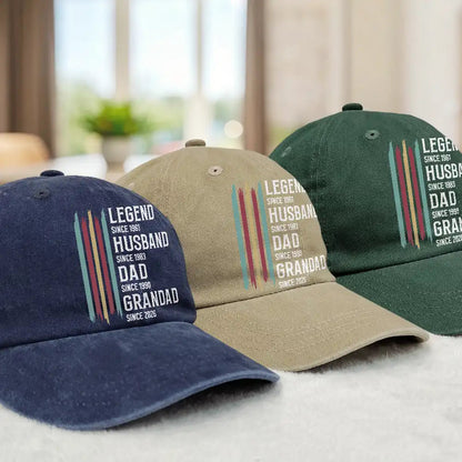The Original Legend Legend Husband Daddy Grandpa - Personalized Vintage Washed Denim Cap