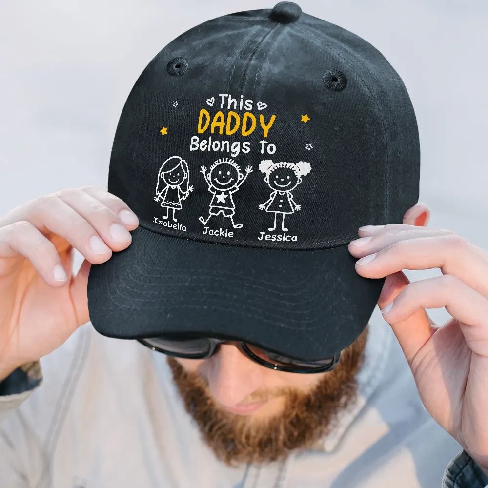 This Grandpa Dad Belongs To Kids Pet - Personalized Vintage Washed Denim Cap