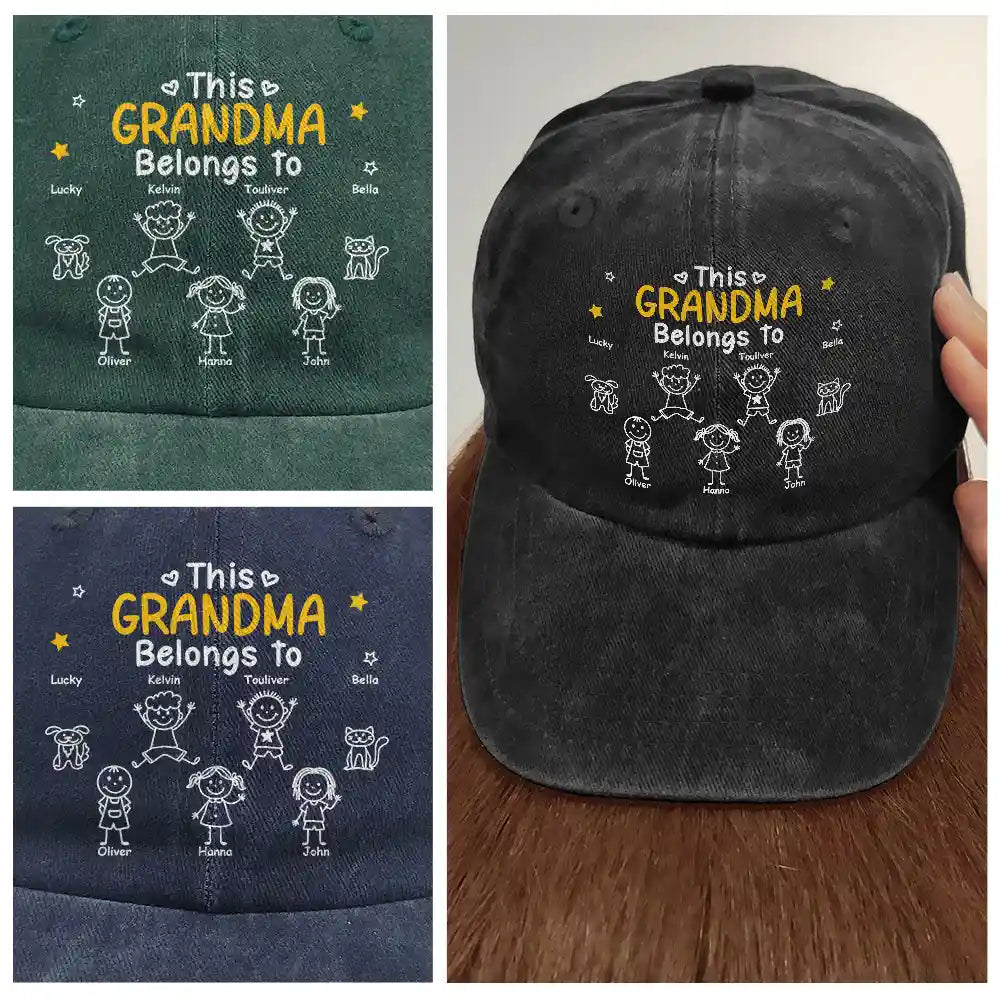 This Grandpa Dad Belongs To Kids Pet - Personalized Vintage Washed Denim Cap
