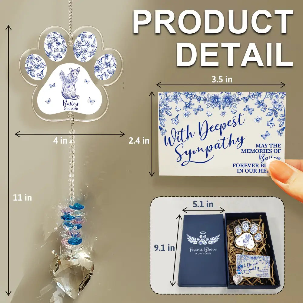 Toile De Jouy Cat Forever Bloom - Personalized Heart Crystal Suncatcher