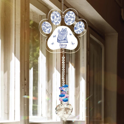 Toile De Jouy Cat Forever Bloom - Personalized Heart Crystal Suncatcher