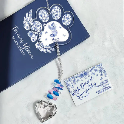 Toile De Jouy Cat Forever Bloom - Personalized Heart Crystal Suncatcher
