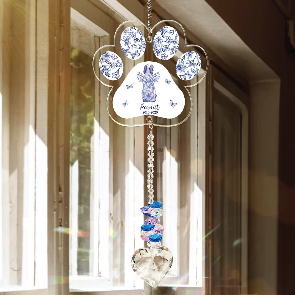 Toile De Jouy Dog Forever Bloom - Personalized Heart Crystal Suncatcher