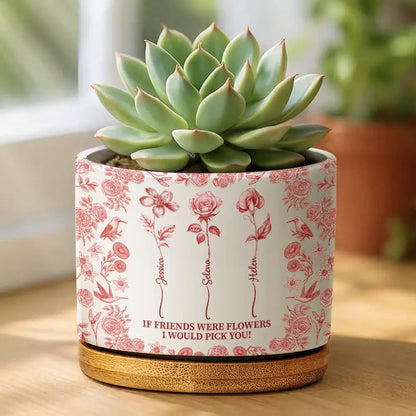 Toile De Jouy Birth Flower Grow An Old Friend - Personalized Ceramic Plant Pot
